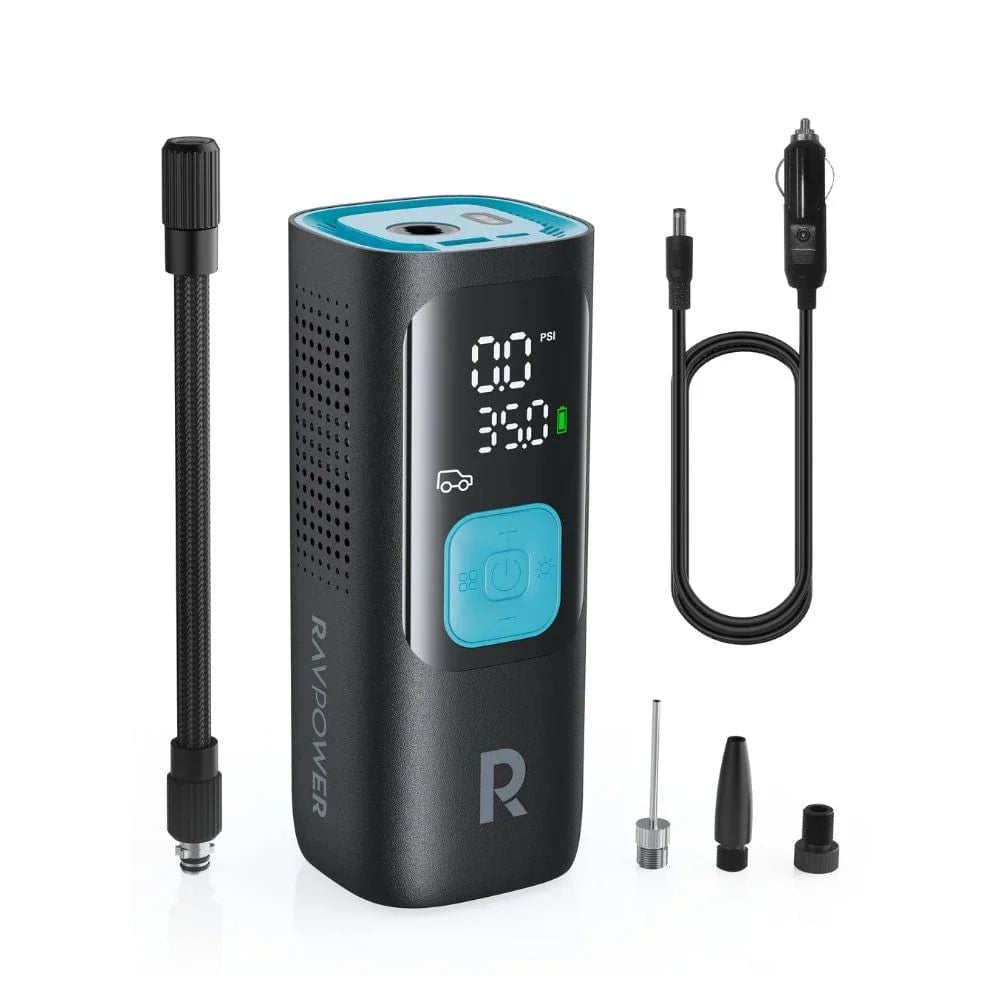 ضاغط هواء RAVPower ، بطارية 7500 مللي أمبير، قدرة 60 واط أسود