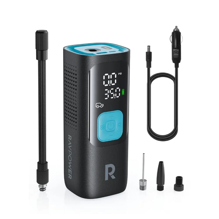 ضاغط هواء RAVPower ، بطارية 7500 مللي أمبير، قدرة 60 واط أسود