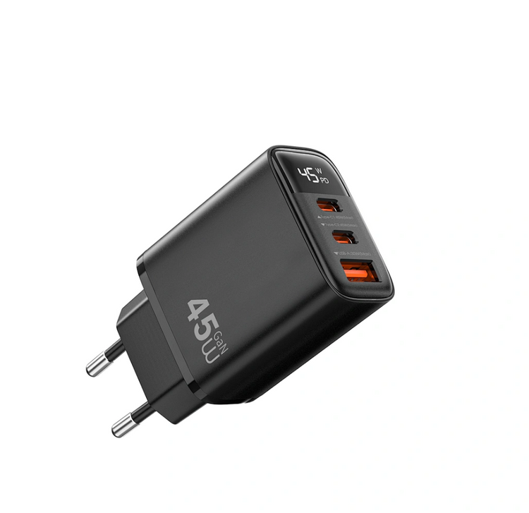 شاحن WiWU Firefly 45W PD GaN . Wi-G011 3 منفذ-اسود