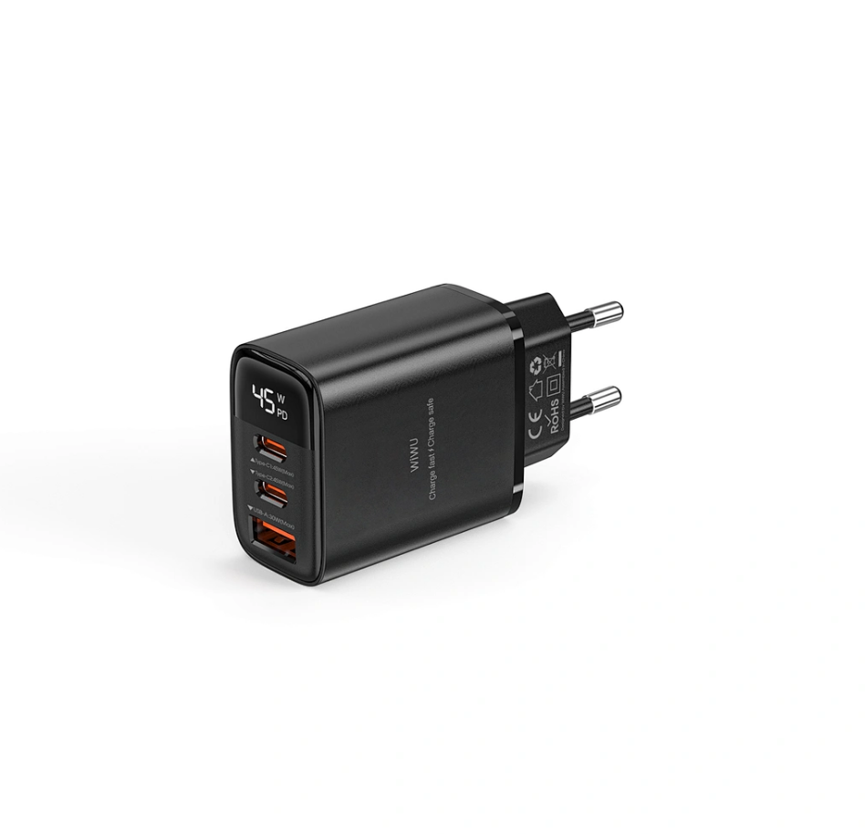شاحن WiWU Firefly 45W PD GaN . Wi-G011 3 منفذ-اسود