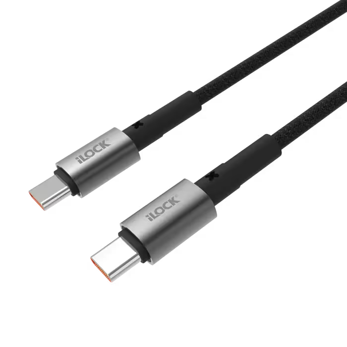 كابل ILOCK مضفر للشحن السريع 65 واط USB-C إلى Type-C 1 متر أسود