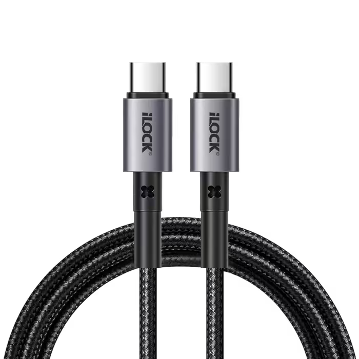 كابل ILOCK مضفر للشحن السريع 65 واط USB-C إلى Type-C 1 متر أسود