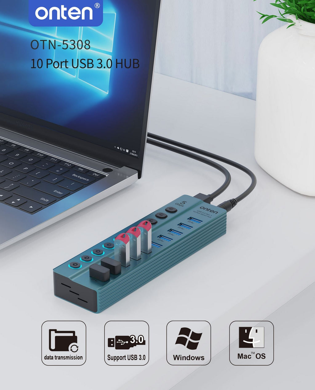 اونتن موزع منافذ١٠ في ١ USB 3.2 Gen مع أزرار منفصلة OTN-5308