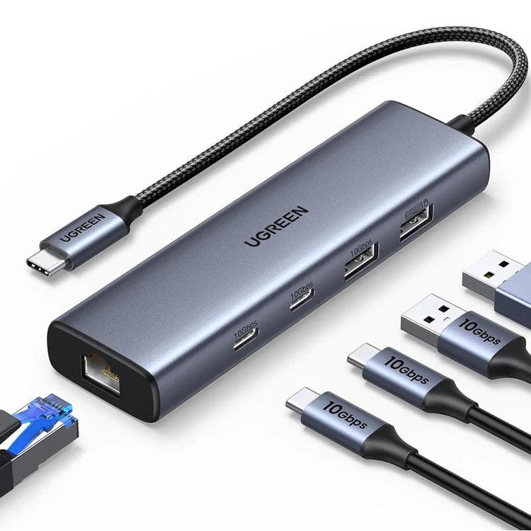 يوجرين موزع USB-C 6 في 1 مع إيثرنت 10 جيجابت في الثانية، 2 منفذ USB-C 3.2، 2 منفذ USB-A، 45320