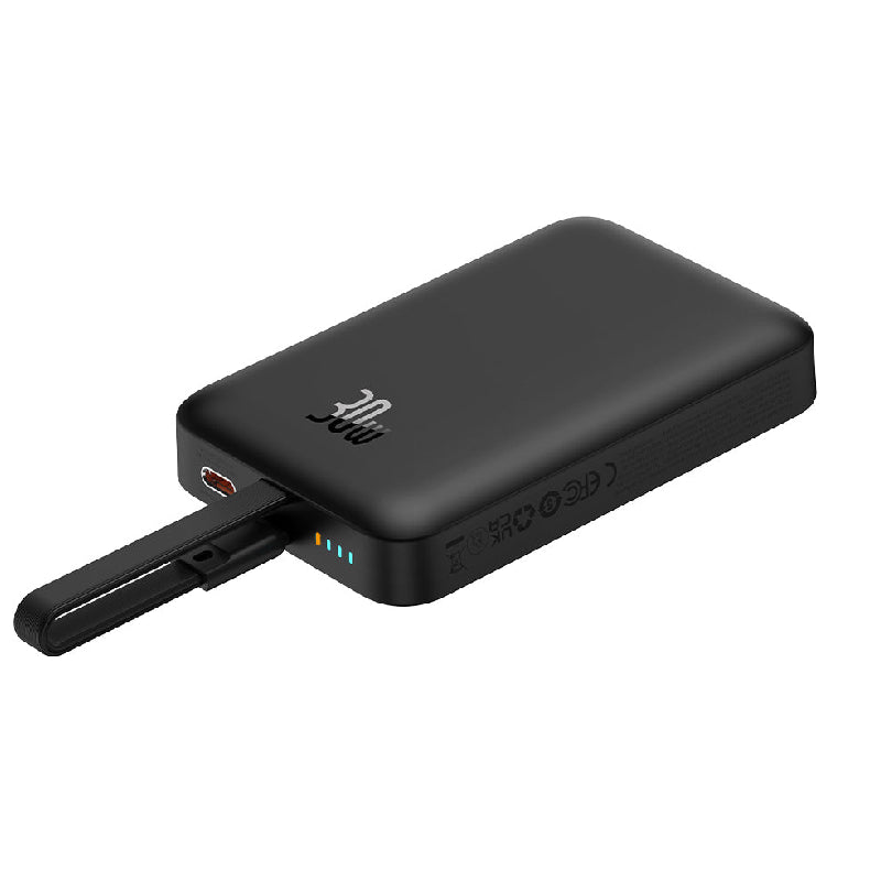 باسيوس باور بانك 10000 مللي أمبير مغناطيسي صغير لاسلكي سريع الشحن، 30 واط مع كابل Type-C مدمج، P1002210B113-00