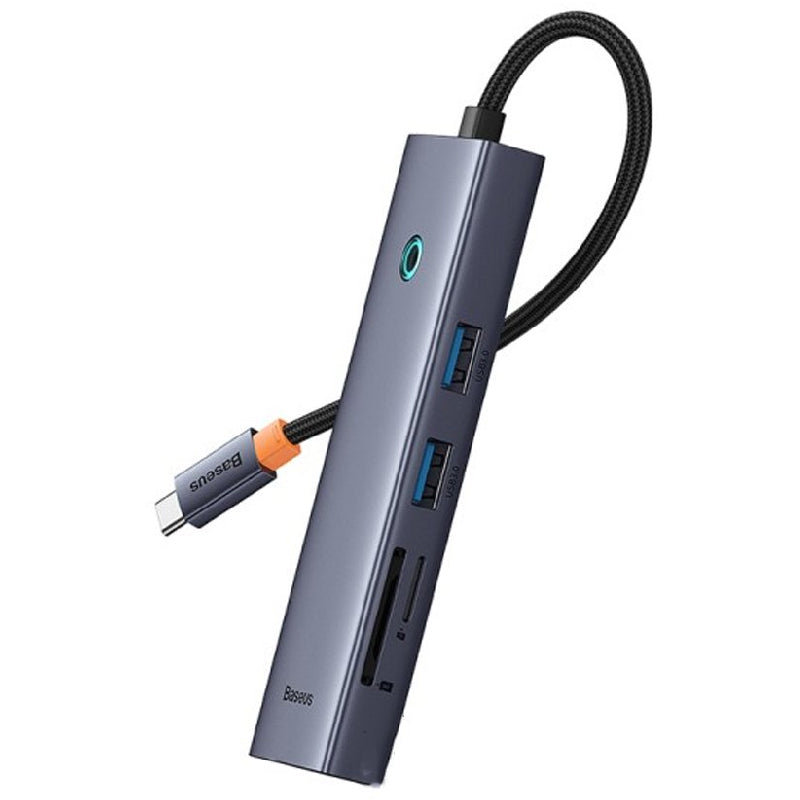 باسيوس Flite Series موزع بـ7 منافذ، بدقة 4K، شحن سريع 100 واط PD، منفذان USB 3.0، منفذ HDMI بدقة 4K@60Hz، ومنفذ شبكة RJ45 بسرعة 1000 ميجابت، وقارئ بطاقات SD/TF، B00052805813-00