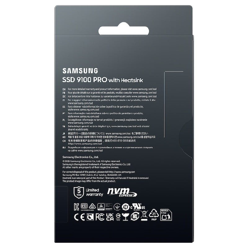 Samsung 9100 Pro Heatsink قرص صلب SSD، NVMe-M2، سعة 1 تيرابايت، VAP1T0CW