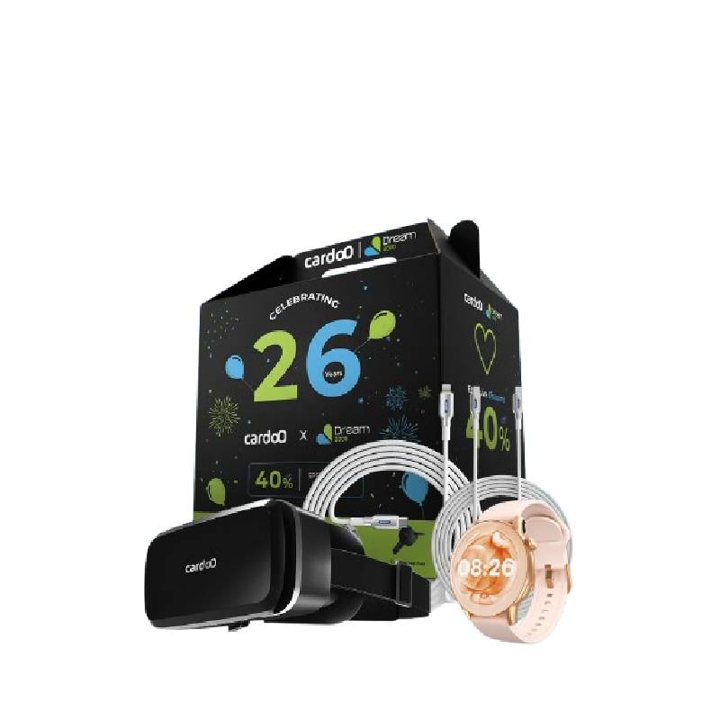 cardoO Box 4 باندل ( نظارة VR + كابل USB-C إلى Lightning بقدرة 27 وات + كابل USB-C إلى USB-C بقدرة 100 وات + ساعة cardoO Watch X Orbit CGLWXO03 ذهبي)