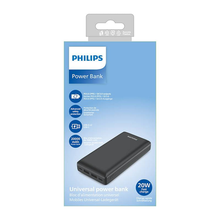 باور بانك Philips سعة 20,000 مللي أمبير 20 وات اسود