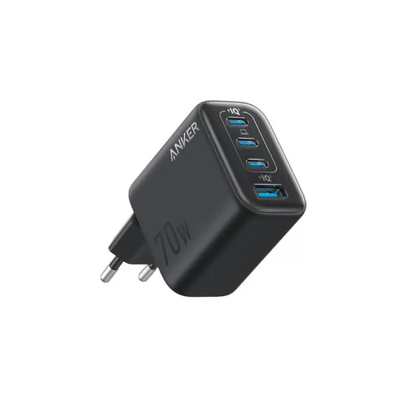 شاحن حائط Anker بقدرة 70 وات PD، 4 منافذ، مع كابل USB-C أسود