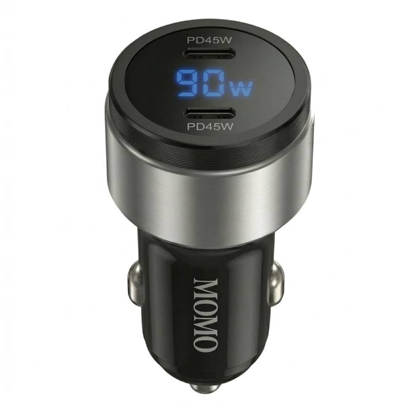 شاحن سيارة MOMO Mini Turbo بمنفذين USB-C بقدرة 90 وات MO-055504 أسود