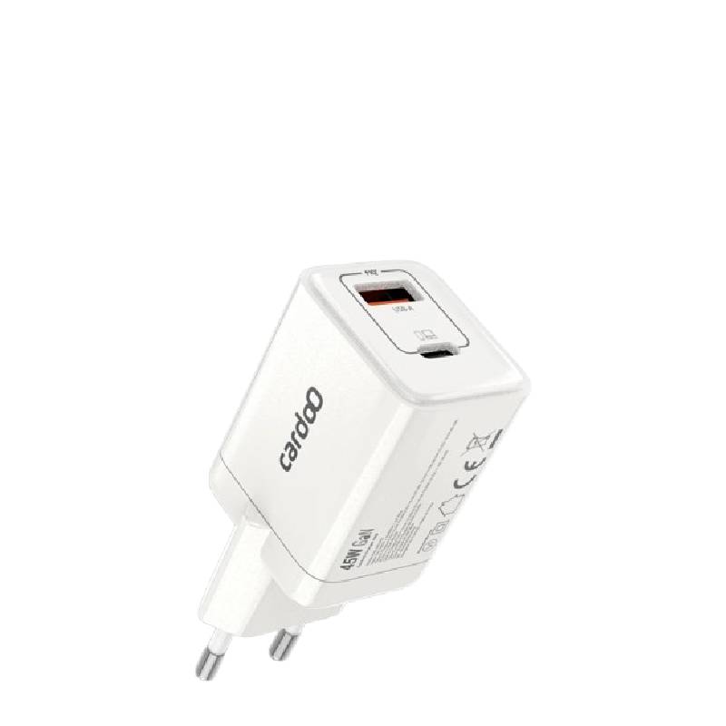 شاحن حائط Cardoo بقوة 45 وات PD بمنفذي USB-C وUSB-A أبيض