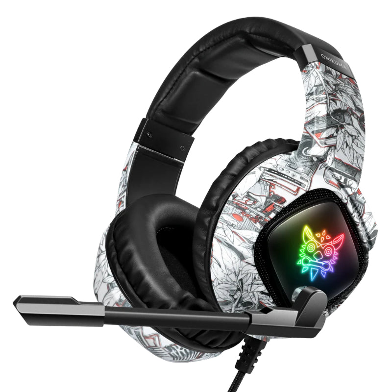 سماعات أونيكوما ألعاب سلكية RGB LED K19 أبيض كامو