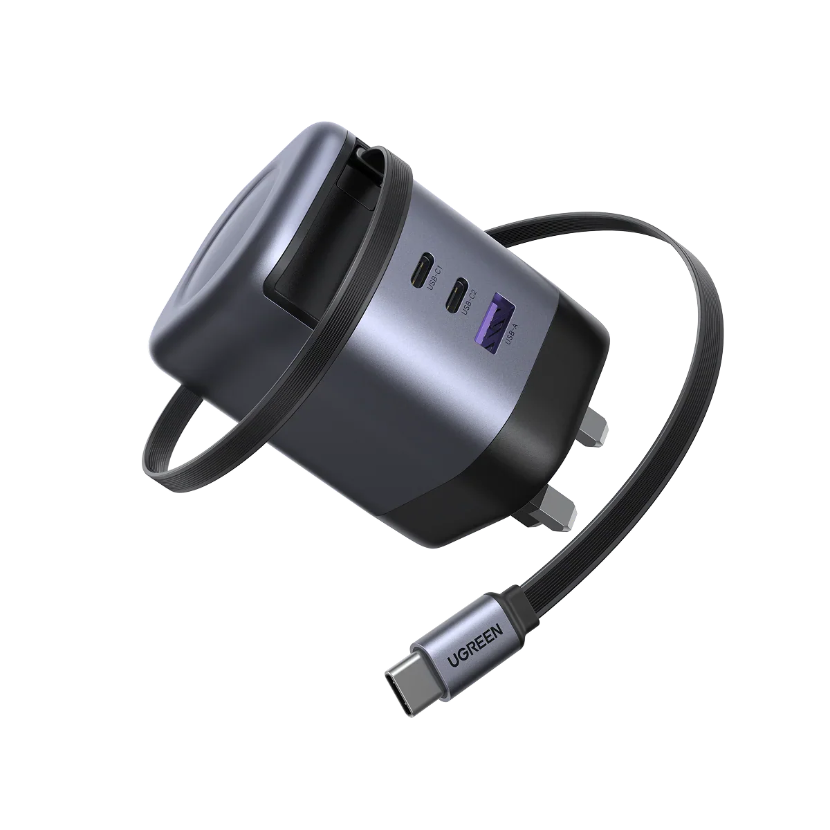 UGREEN 65W GaN Fast Home Charger Adapter with Retractable Cable X616