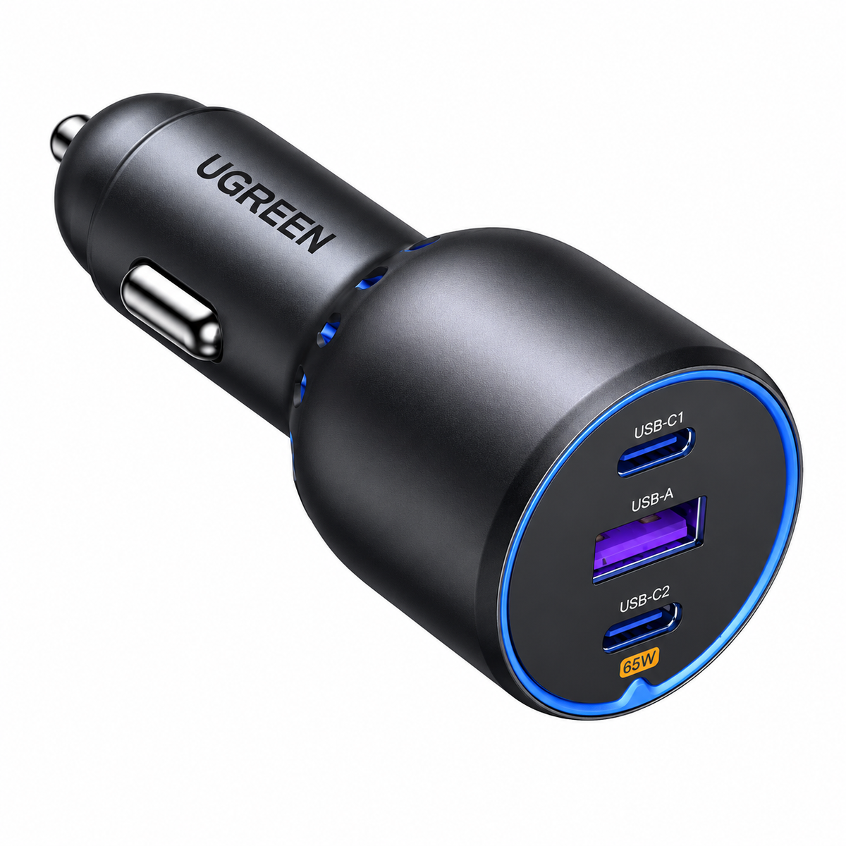 شاحن سيارة UGREEN 75W بمنفذين USB-C ومنفذ USB-A ,EC703– أسود
