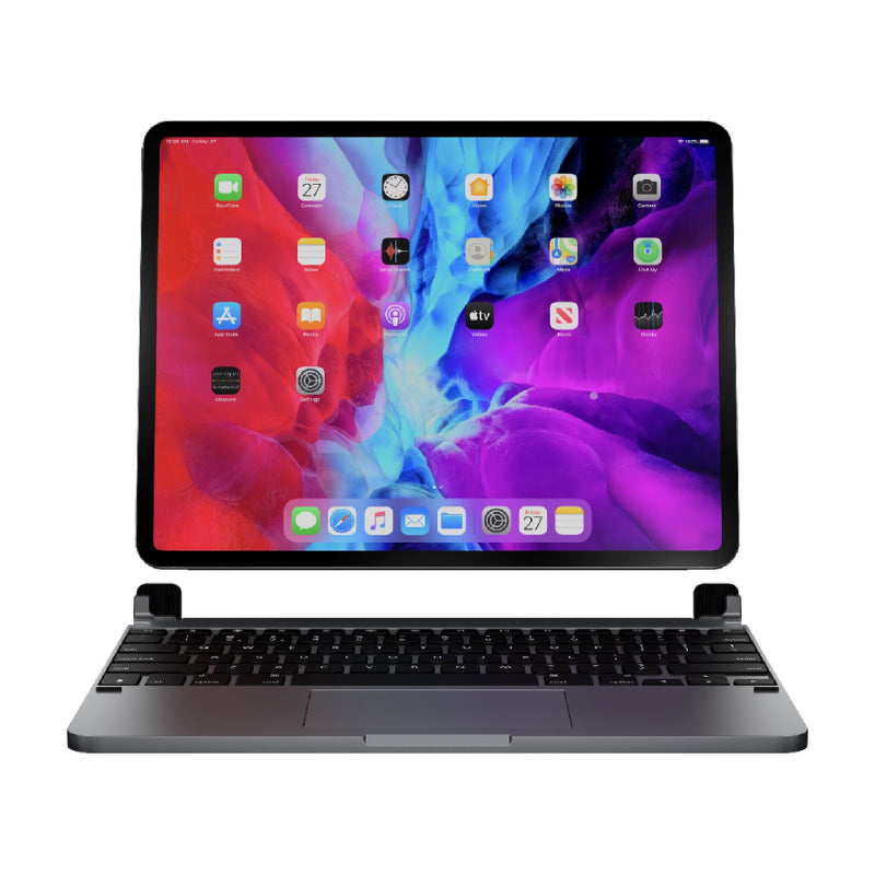بريدج BRYTP6022 لوحة مفاتيح لاسلكية، مقاس 12.9 بوصة، متوافقة مع iPad Pro، مزودة بلوحة تتبع وغطاء مغناطيسي رمادي