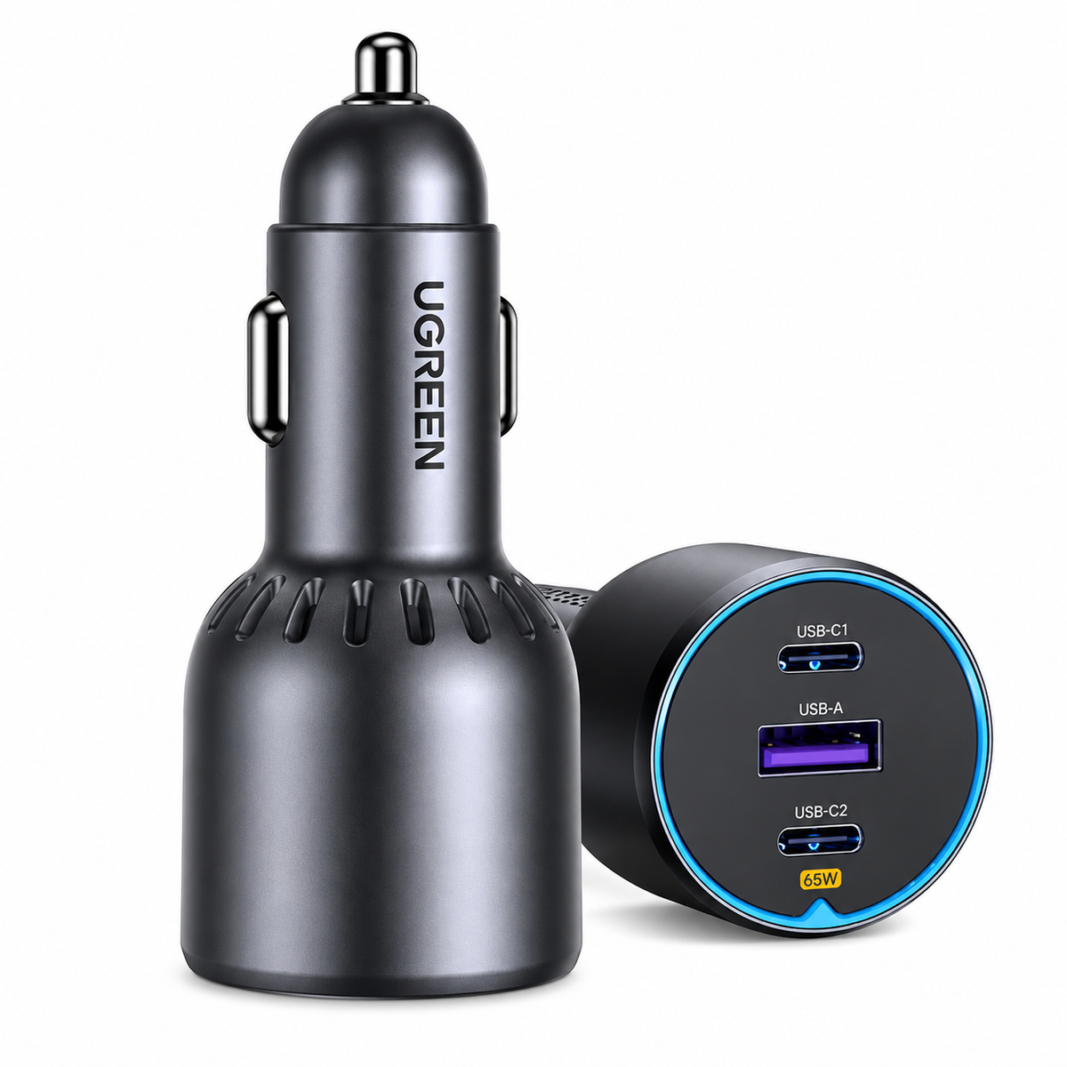 شاحن سيارة UGREEN 75W بمنفذين USB-C ومنفذ USB-A ,EC703– أسود