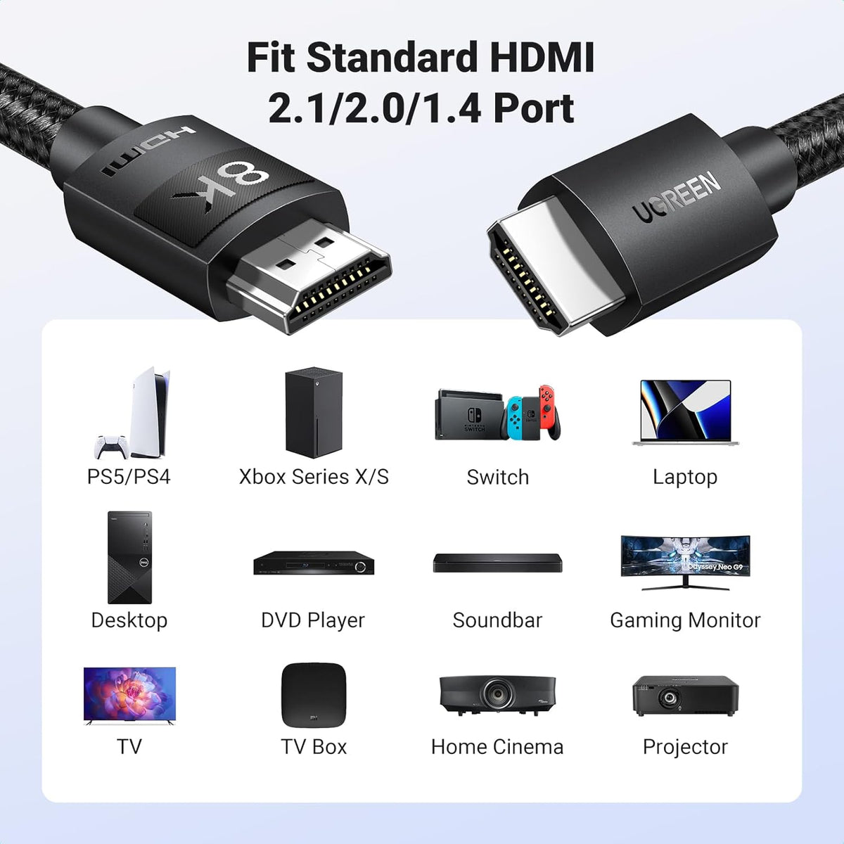 يوجريين كابل HDMI بطول 5 متر، بدقة 8K، إصدار HDMI 2.1، فائق السرعة Ultra HD High-Speed