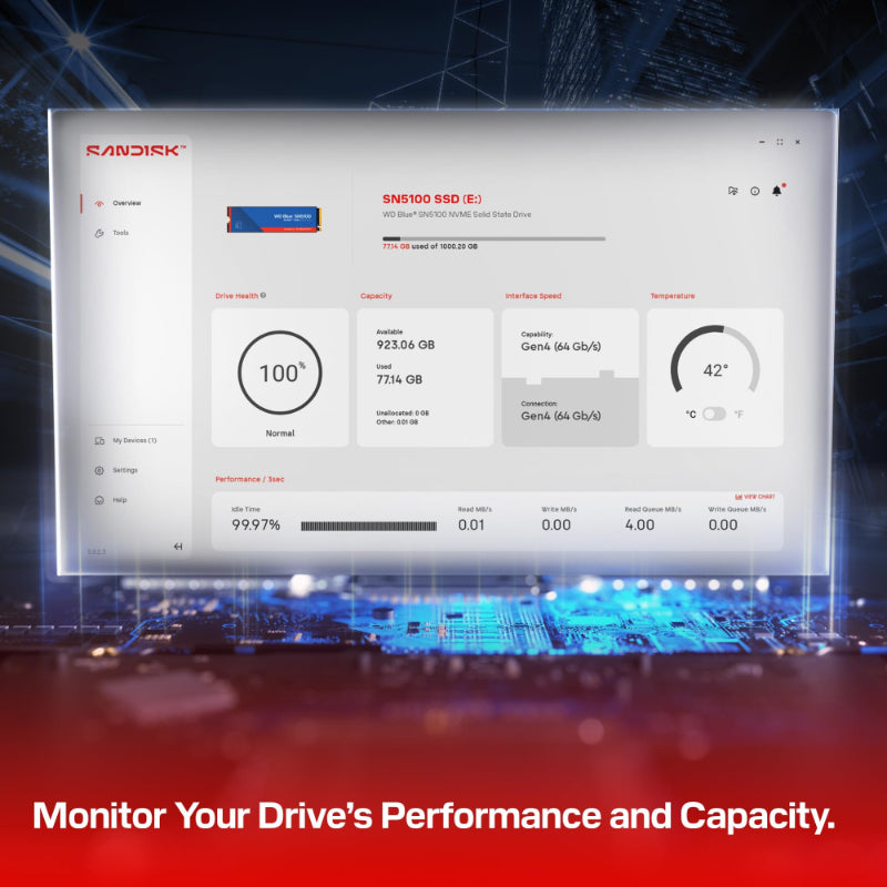 WD SN5100 هارد SSD NVMe داخلي 500 جيجا، PCIe Gen4 x4، سرعة 6600MB/s، تقنية nCache 4.0 موديل WDS500G5B0E