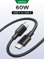 كابل UGREEN Type-C إلى Type-C، شحن سريع 60W PD، أسود