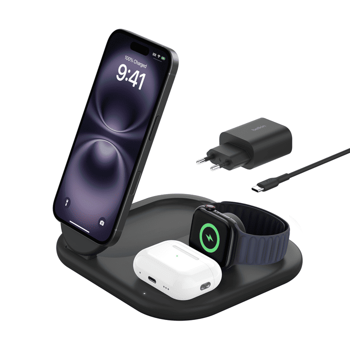 Belkin BoostCharge 3-in-1 Magnetic Charging Stand with Qi2 Fast Wireless Charging 15W