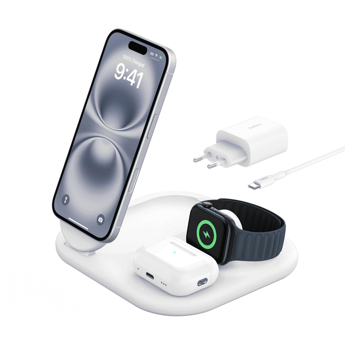 Belkin BoostCharge 3-in-1 Magnetic Charging Stand with Qi2 Fast Wireless Charging 15W