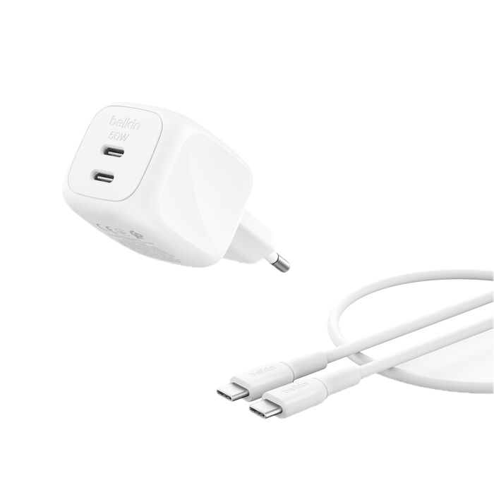 Belkin BoostCharge Pro 2-Port USB-C GaN Charger 50W With Cable