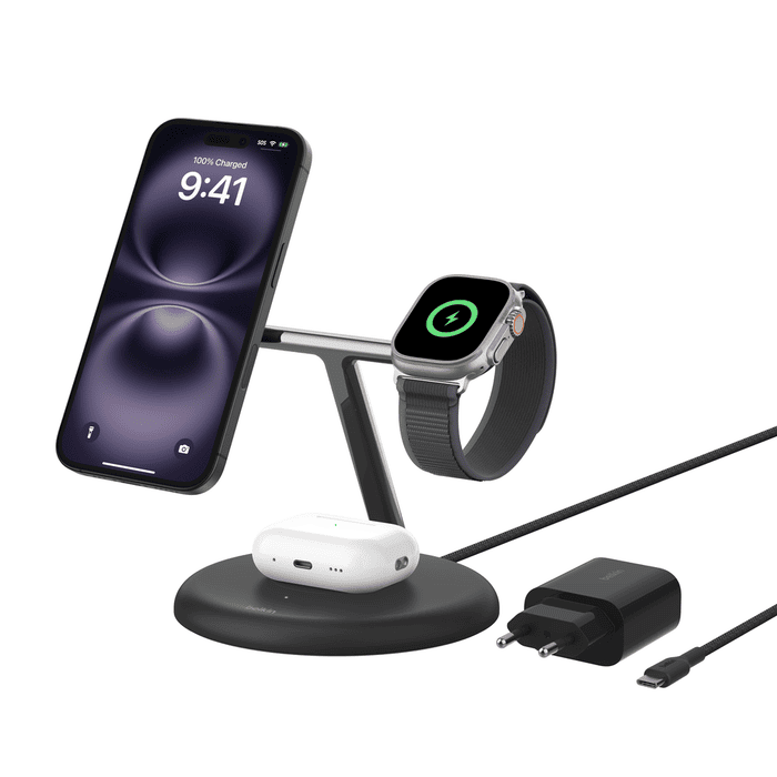 Belkin BoostCharge Pro 3-in-1 Magnetic Charging Stand with Qi2 Fast Wireless Charging 15W
