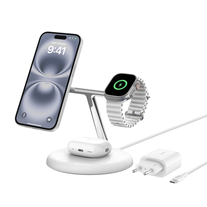 Belkin BoostCharge Pro 3-in-1 Magnetic Charging Stand with Qi2 Fast Wireless Charging 15W