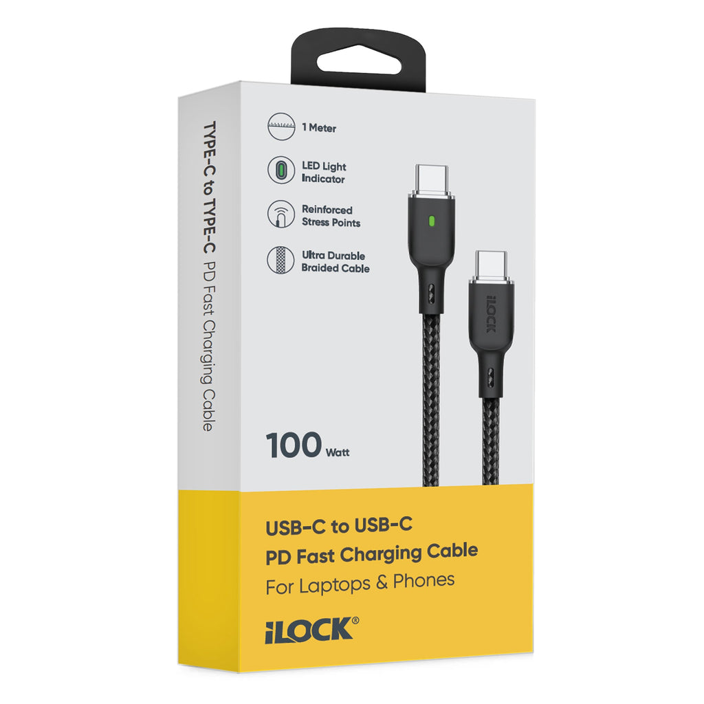كابل I-Lock Type-C إلى Type-C بقدرة 100W، بطول 1 متر، 5137، أسود