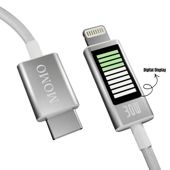 كابل MOMO USB Type-C إلىLightning للشحن السريع 30 واط بطول 1.2 متر أبيض