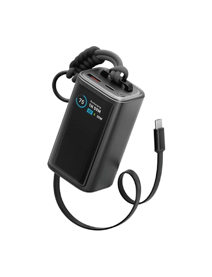 ENERGEA Compac Arc 45, 10000mAh Powerbank With Built In 70cm Usb-c Cable Pd 45W GUNMETAL