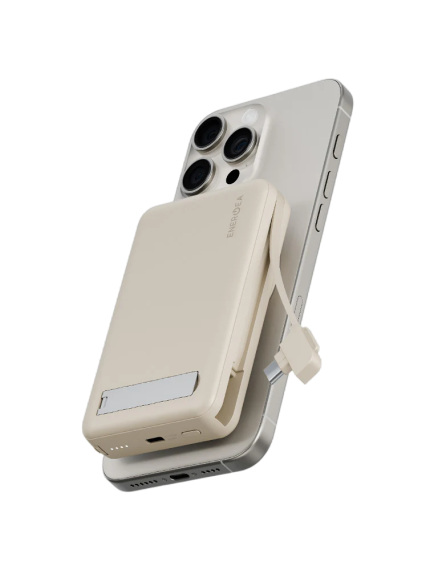 ENERGEA Magpac Pro+ 10000mAh Magsafe Qi2 Power Bank With Built-in Cable And Stand Sand