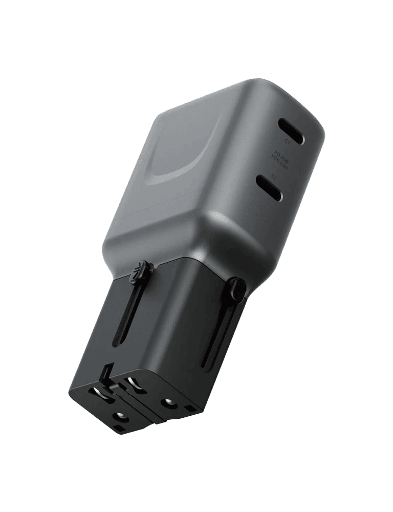 Energea TravelGo Adapter 65 With Dual USB-C PD65W Ultra Portable GUNMETAL