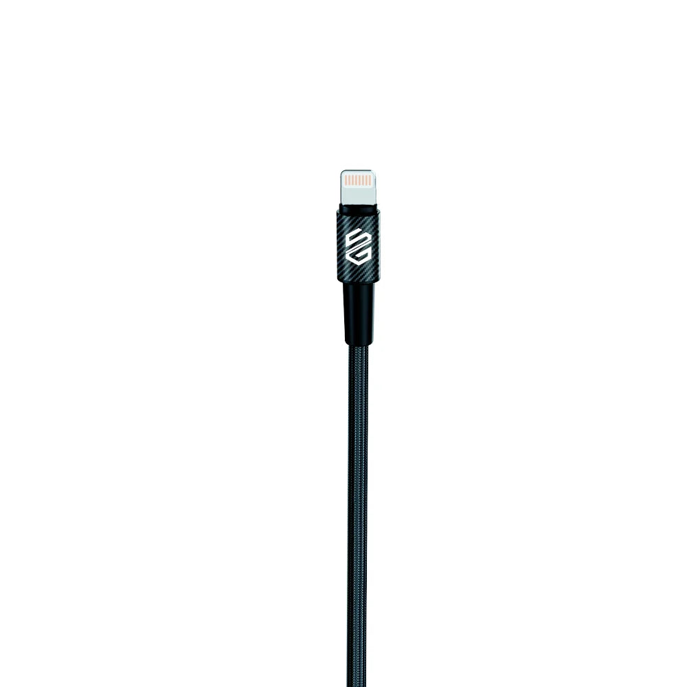 كابل Smart Gate ، مضفر بتصميم ألياف الكربون، USB-C إلى Lightning، محمي، 1 متر أسود