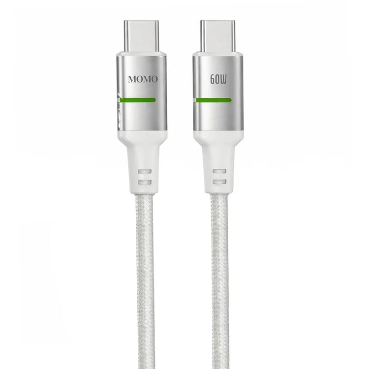 كابل MOMO MO-011023 من Type-C إلى Type-C، شحن سريع 60 وات، 1.2 متر أبيض