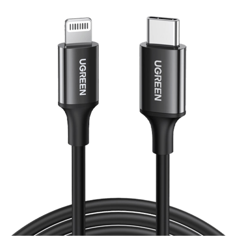 كابل UGREEN USB-C إلى Lightning للشحن السريع 60 واط بطول 1 متر 60751 أسود