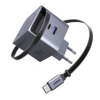شاحن حائط UGREEN GaN سريع 45 واط مع كابل USB-C قابل للسحب فضي X614