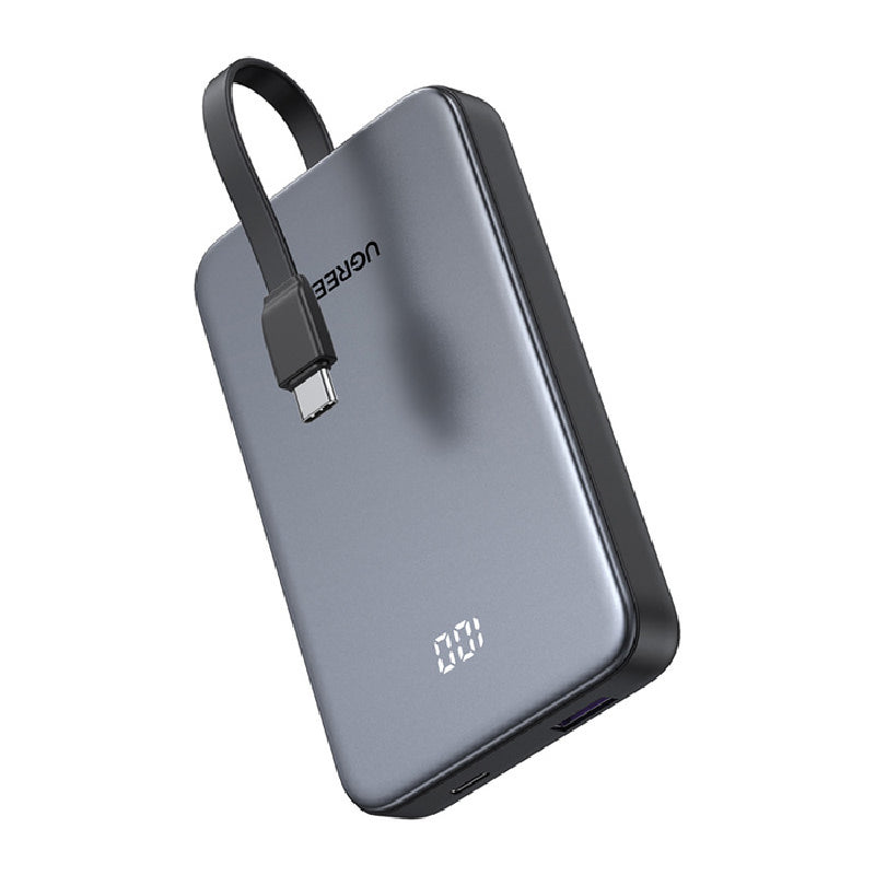 باور بانك UGREEN سعة 10000mAh شحن سريع 20W بكابل مدمج رمادي