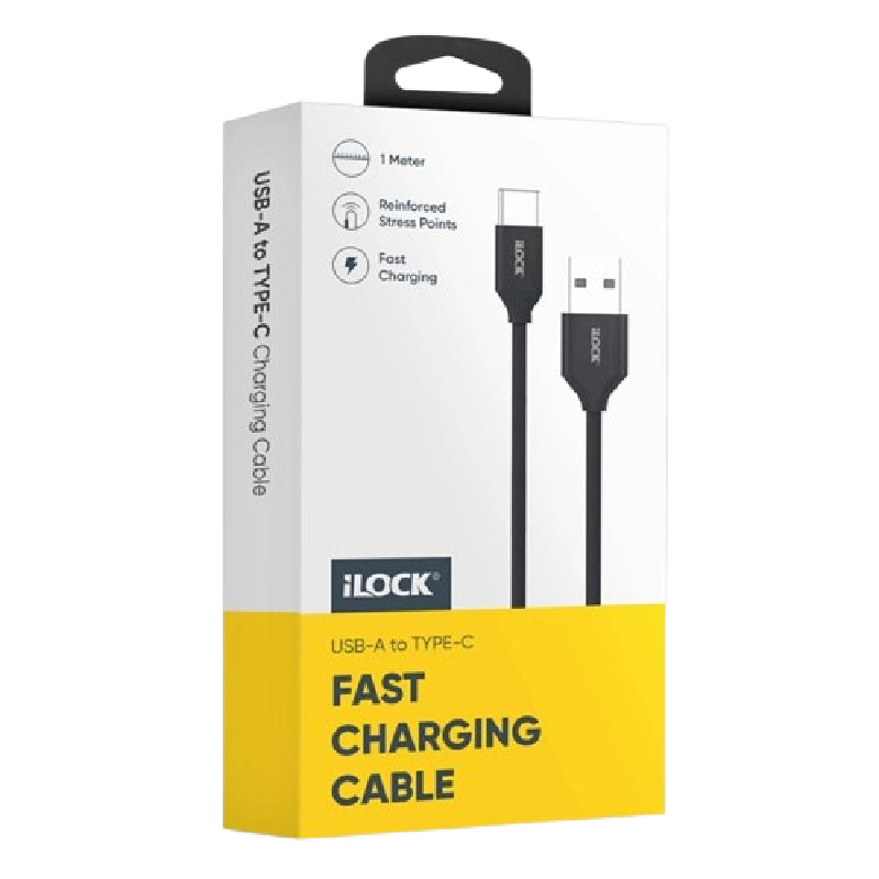 كابل iLock USB-C إلى USB-A للشحن السريع 2.4A بطول 1 متر أسود