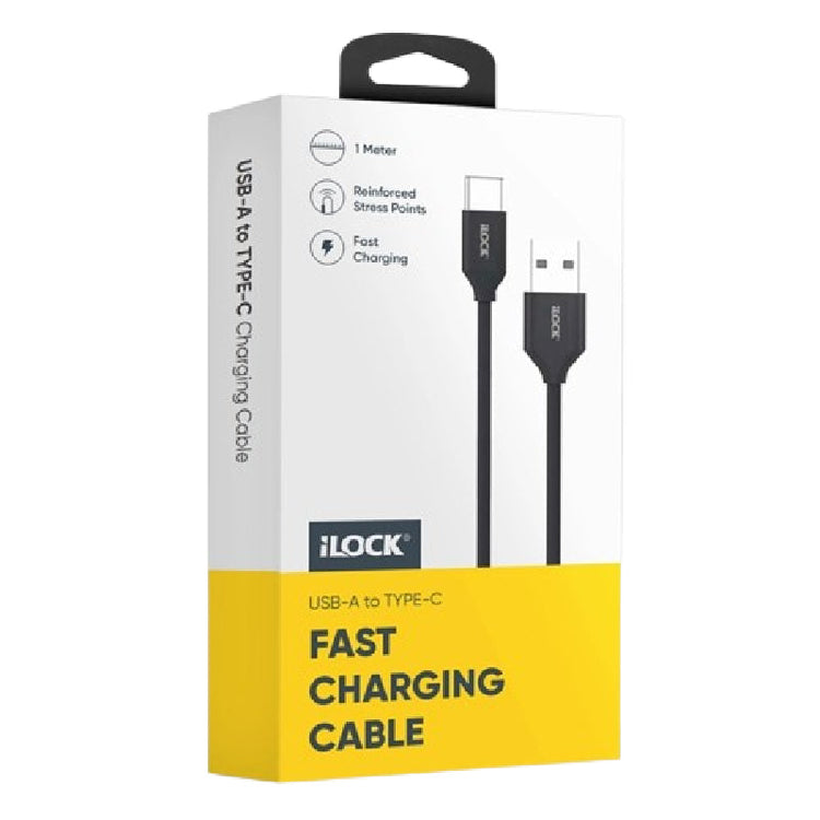 كابل iLock USB-C إلى USB-A للشحن السريع 2.4A بطول 1 متر أسود