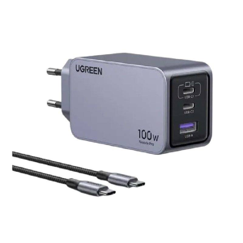 شاحن حائط UGREEN سريع 100 واط مع كابل USB-C بطول 1 متر CD319 أسود