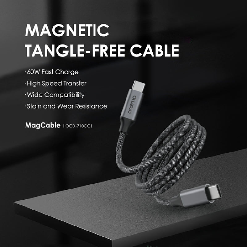 كابل Oraimo OCD-710CC USB Type-C إلى USB Type-C مغناطيسي بقدرة 60 واط بطول 1 متر أسود