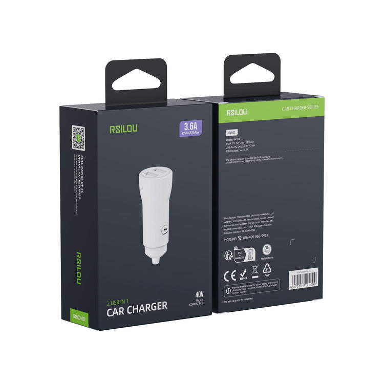 شاحن سيارة RSILOU بقدرة 3.6 أمبير بمنفذي USB أبيض
