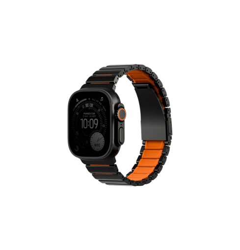 UNIQ STROVA FLEX APPLE WATCH SELF-ADJUSTABLE STEEL LINK BAND 49/46/45/44MM BLACK/VOLT ORANGE