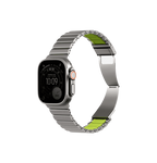 UNIQ STROVA FLEX APPLE WATCH SELF-ADJUSTABLE STEEL LINK BAND 49/46/45/44MM TITANIUM SLIVER/LIME