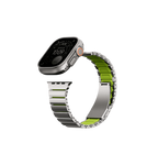UNIQ STROVA FLEX APPLE WATCH SELF-ADJUSTABLE STEEL LINK BAND 49/46/45/44MM TITANIUM SLIVER/LIME
