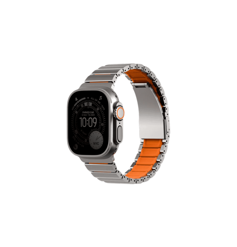 UNIQ STROVA FLEX APPLE WATCH SELF-ADJUSTABLE STEEL LINK BAND 49/46/45/44MM TITANIUM SLIVER/VOLT