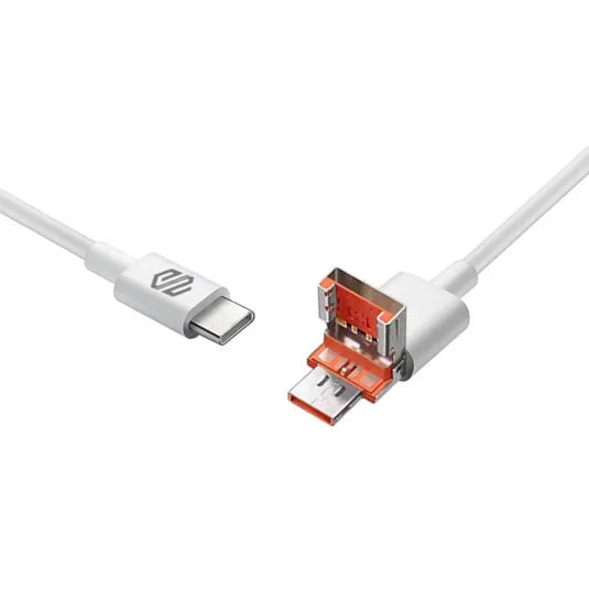 كابل Smart Gate ‏2 في 1 USB وType-C إلى Type-C بطول 1 متر أبيض