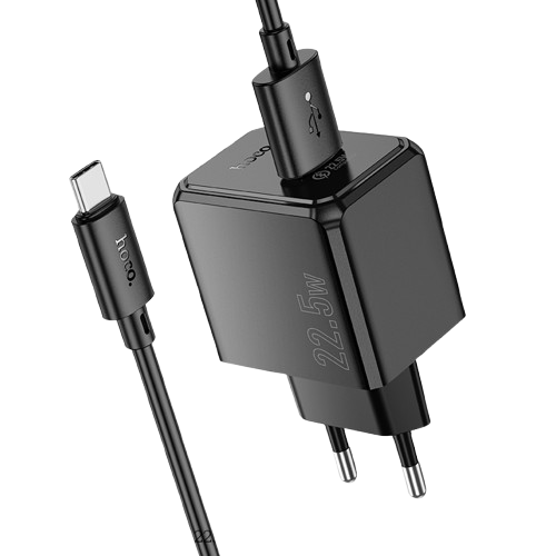 HOCO شاحن حائط CS17A بقدرة 22.5 وات مع كابل USB-A إلى USB Type-C أسود